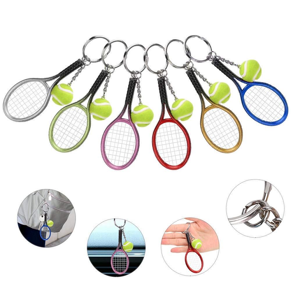 Fdit Tennis Rackets Set of 6 Mini Keychain for Sports Lovers Gift