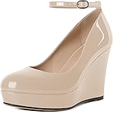 Eldof Wedges for Women Closed Toe Ankle Strap Platform High Heel Wedges Pumps 4 Inches