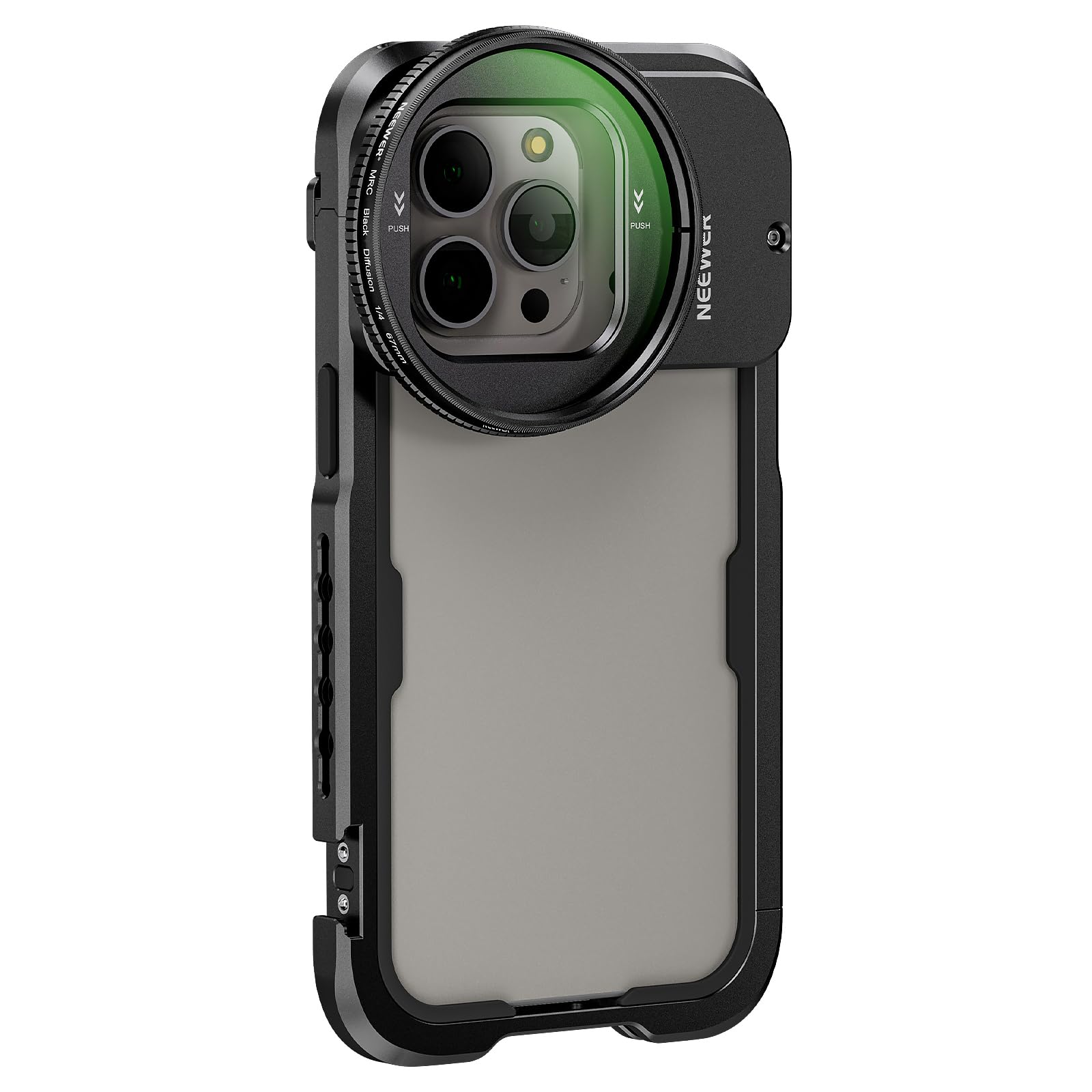 NEEWER 15 ProMax Phone Cage with 67 mm Filter 1/4 Diffusion Black, 67 mm Adapter, 17 mm Threaded Lens Base, Cold Shoe for iPhone Stabilizer, Video Recording, PA024