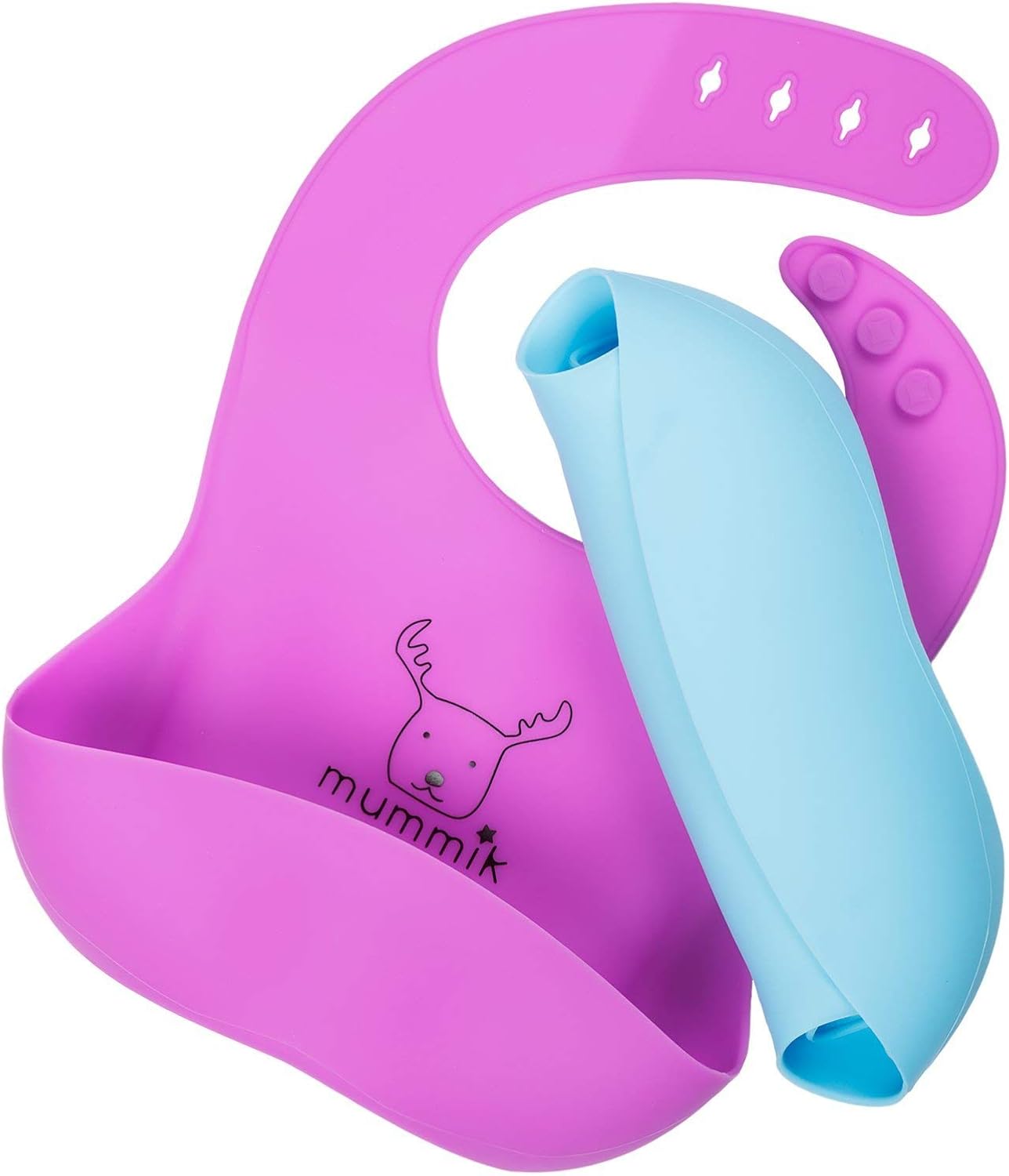 Waterproof Silicone Bucket Bib for Baby Boys & Girls! Easily Wipes Clean! Rolls Up! Eco Friendly - Soft & Adjustable! Set of 2 Bibs | Feeding Silicone Spoon Included - Image 4