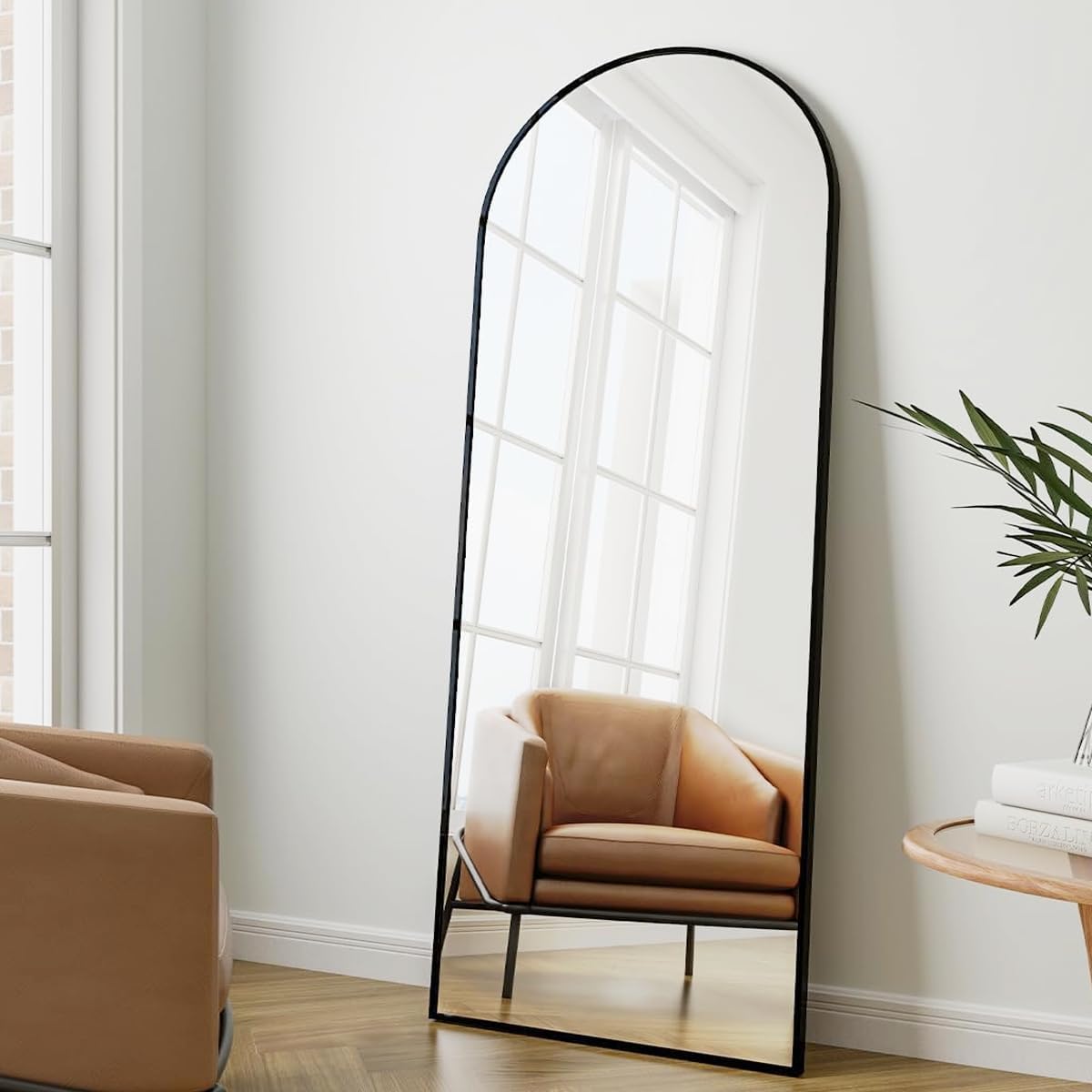 Mirrors - GLSLAND-21x64 inch Arched Full Length Mirror-Aluminum Alloy Frame High Definition-Full Body Mirror for Bedroom or Living Room