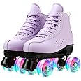 Roller Skates for Women and Men Cowhide High-Top Shoes Classic Double-Row Roller Skates Four-Wheel Roller Skates for Men Girls Unisex