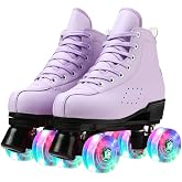 Women's Roller Skates Light Up Wheels, Adjustable Double Row Roller Skates Outdoor Shiny Derby Skates Illuminating for Teens and Youth