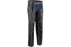 Milwaukee Leather Premium Black Leather Motorcycle Chaps for Women w/Rubbed Seams-Lace Detail MLL6526