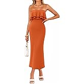 ZESICA Womens Summer Strapless Knit Bodycon Dress 2026 Off Shoulder Ruffle Cocktail Party Long Midi Sweater Dresses