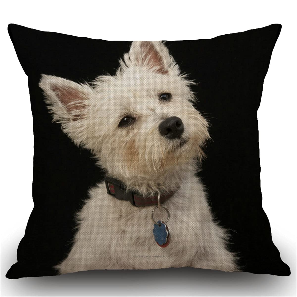 Smooffly West Highland Terrier with Collar Cushion Cover Cotton and Linen Pillow case for Sofa outdoor garden bed couch Throw Pillow Cover 45 x 45 cm 18 x 18 inches