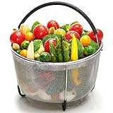 Steamer Basket for Instant Pot 6 Qt, Stainless Steel Mesh Strainer Steamer Insert with Black Silicone Handle, Must have Kitchen Accessories for Steaming Vegetables, Fruit and Eggs - (6 Quart)