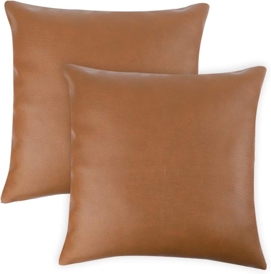 CDWERD 2pcs Modern Faux Leather Throw Pillow Covers for Couch Sofa Bed 18 x 18 Inches