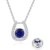 RANDES 925 Sterling Silver Horseshoe Necklace for Women Round Gemstone Birthstone Necklace Sapphire/Emerald/Ruby/CZ Horse Shoe Pendant Necklaces Jewelry Gift