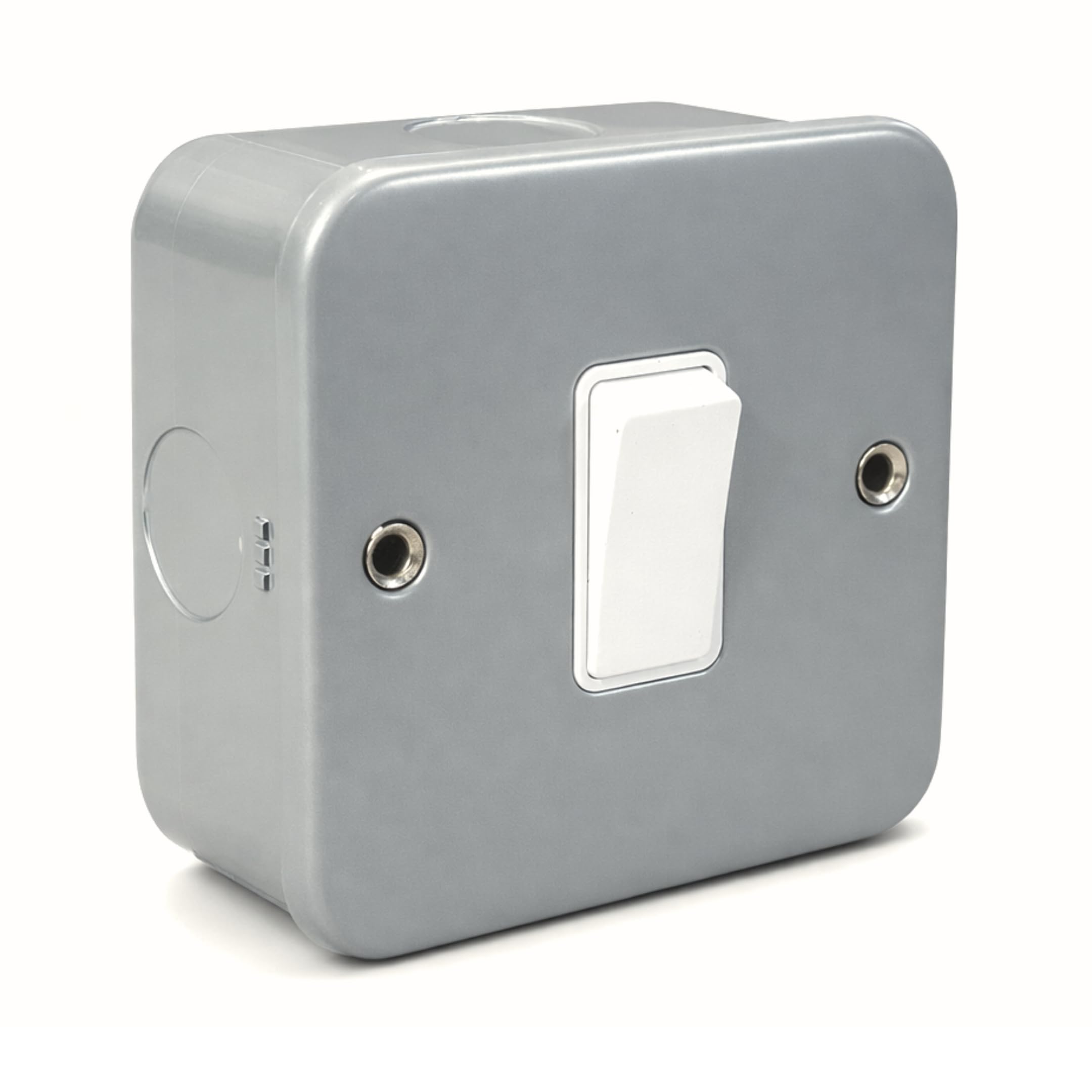 SHPELEC® Grey Metal Clad 10A 1 Gang 2 Way Light Switch – Heavy Duty Industrial Wall Switch for Garage, Workshop & Utility – Includes Back Box