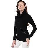 AmélieBoutik Women Cowl Neck Long Sleeve Pullover Tunic Sweater Casual Slim Fit Cable Knit Jumper(Black X-Small)