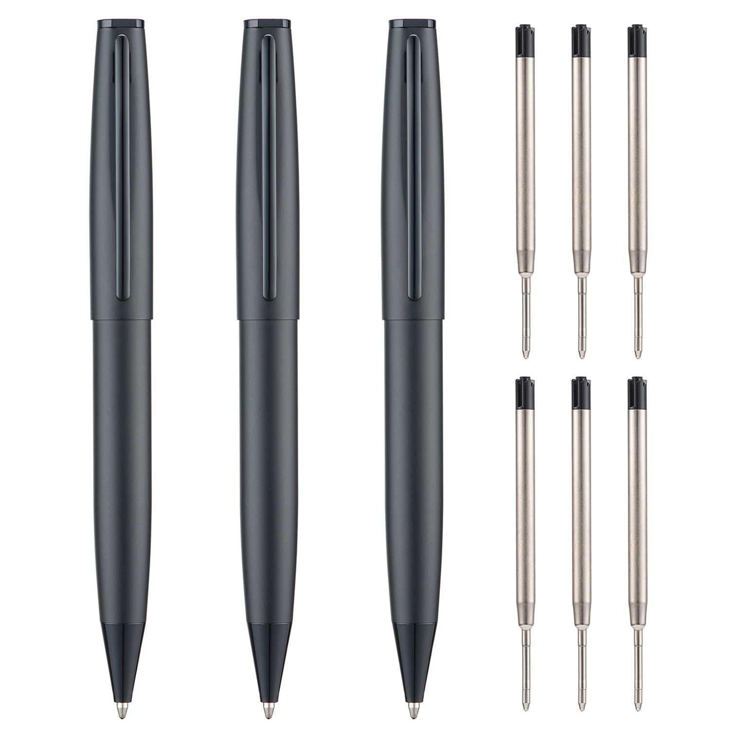 Photo 1 of Wikult 3PCS Matte Black Ballpoint Pens with Extra Refills Set, 1mm Medium Point Black Ink, Smooth Writing Metal Pen for Business Office Teacher Student Wedding Guest Gift