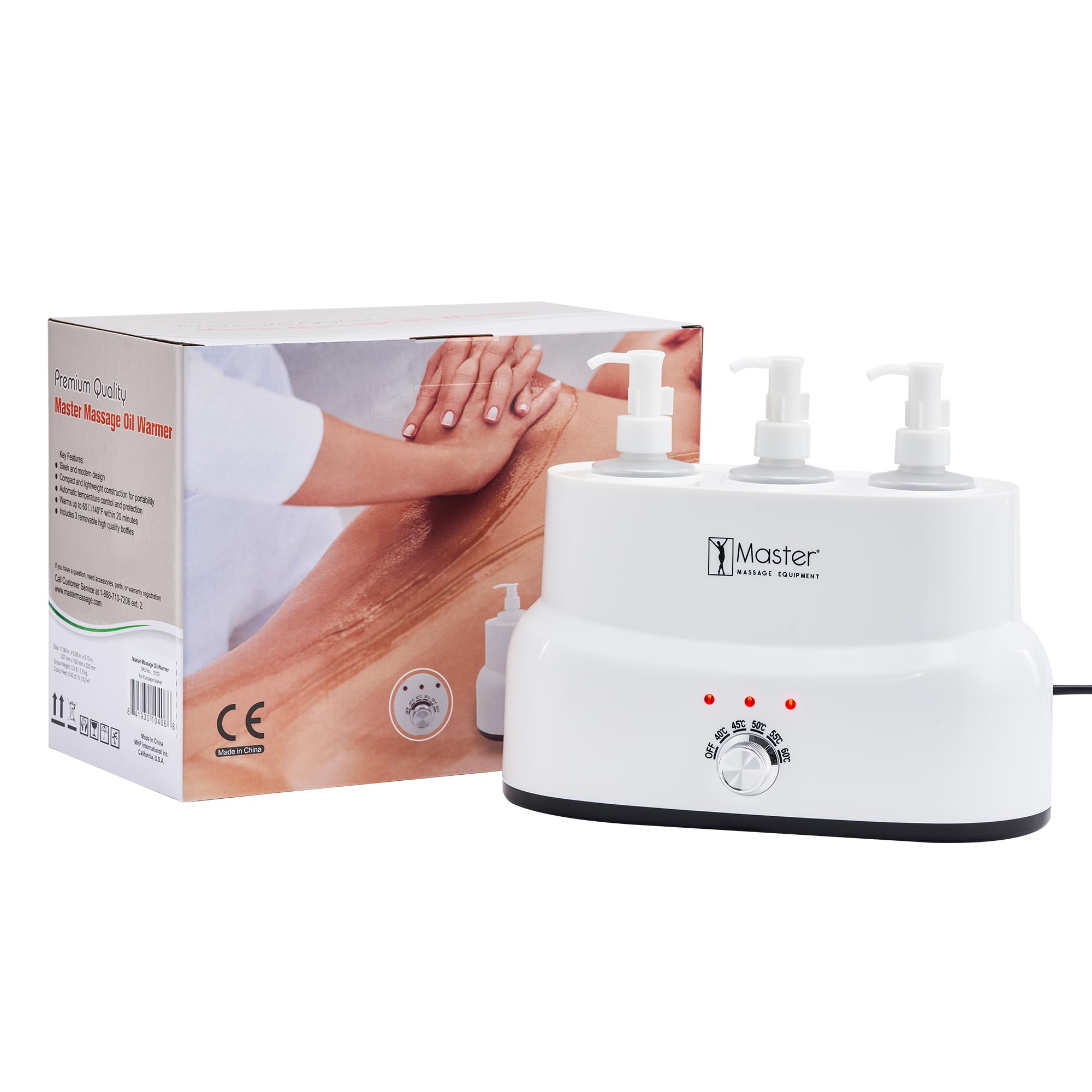 Master Massage Patent Convenient 3-Bottle Automatic Massage Oil Warmer Heater for Salon SPA Massage Body Therapy, White