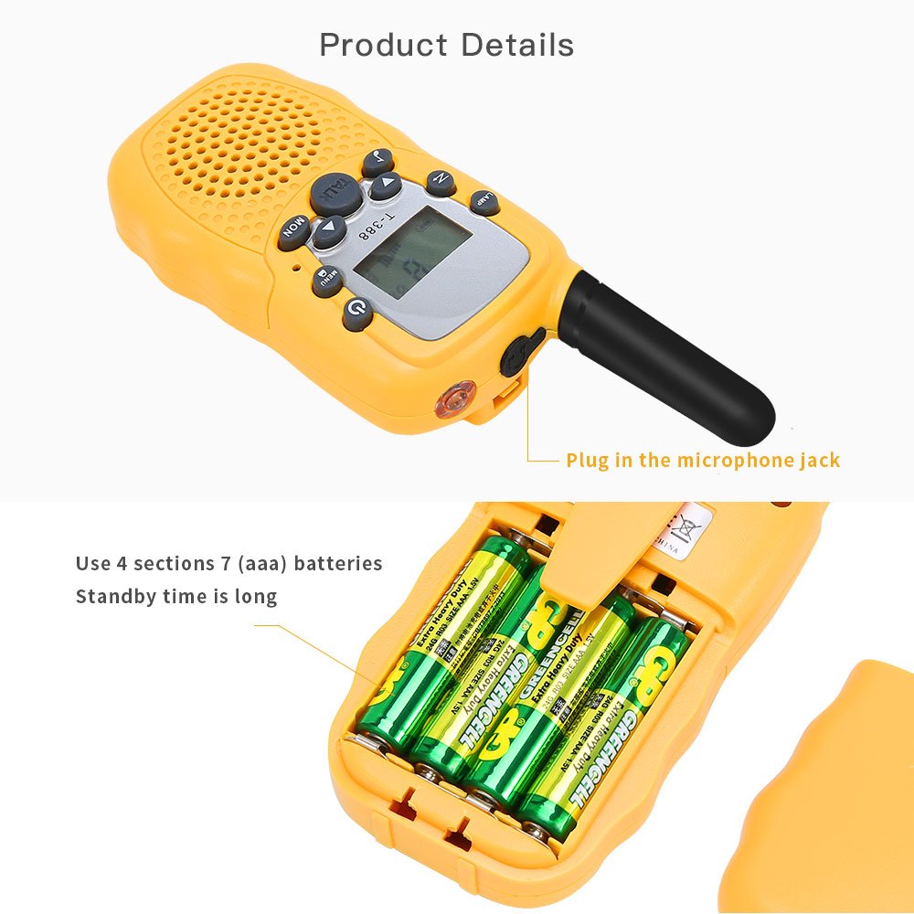 BROMOSE Kids Walkie Talkies 22 channel two way radio up to use 3 Miles Handset with Indicator and Belt Clip Toy for Children Great Fun for Outdoor Play Camping Hiking 2 PCS,Yellow