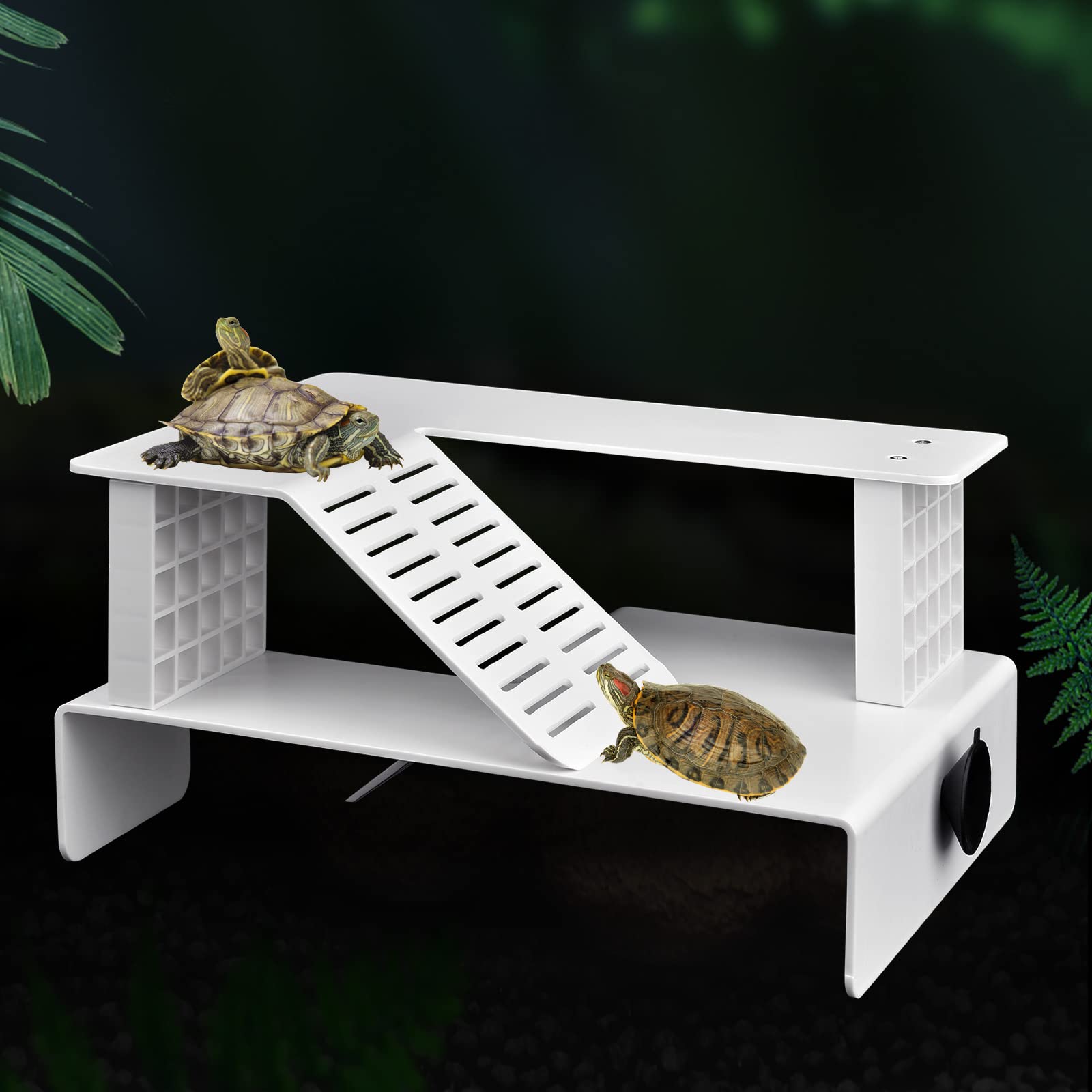 Photo 1 of WEAVERBIRD Turtle Basking Platform, Turtle Tank Platform Aquarium Animal Sink Wharf, Double Decker Reptile Habitat, Climbing Shelf Turtle Tank Dock Floating Decor, Floating Turtle Dock, White