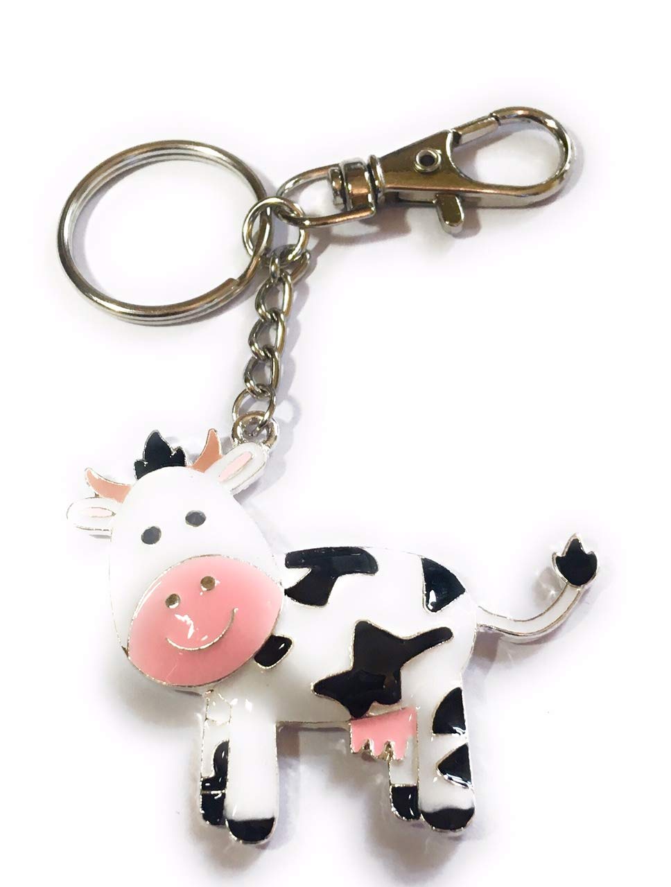 FizzyButton Gifts Cow Keyring Key Ring with Lobster Clasp and Enamel Charm