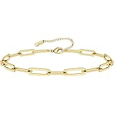 MOMOL 18K Gold Plated Stainless Steel Link Chain Necklace Bracelets for Women Paperclip Chunky Choker Necklace