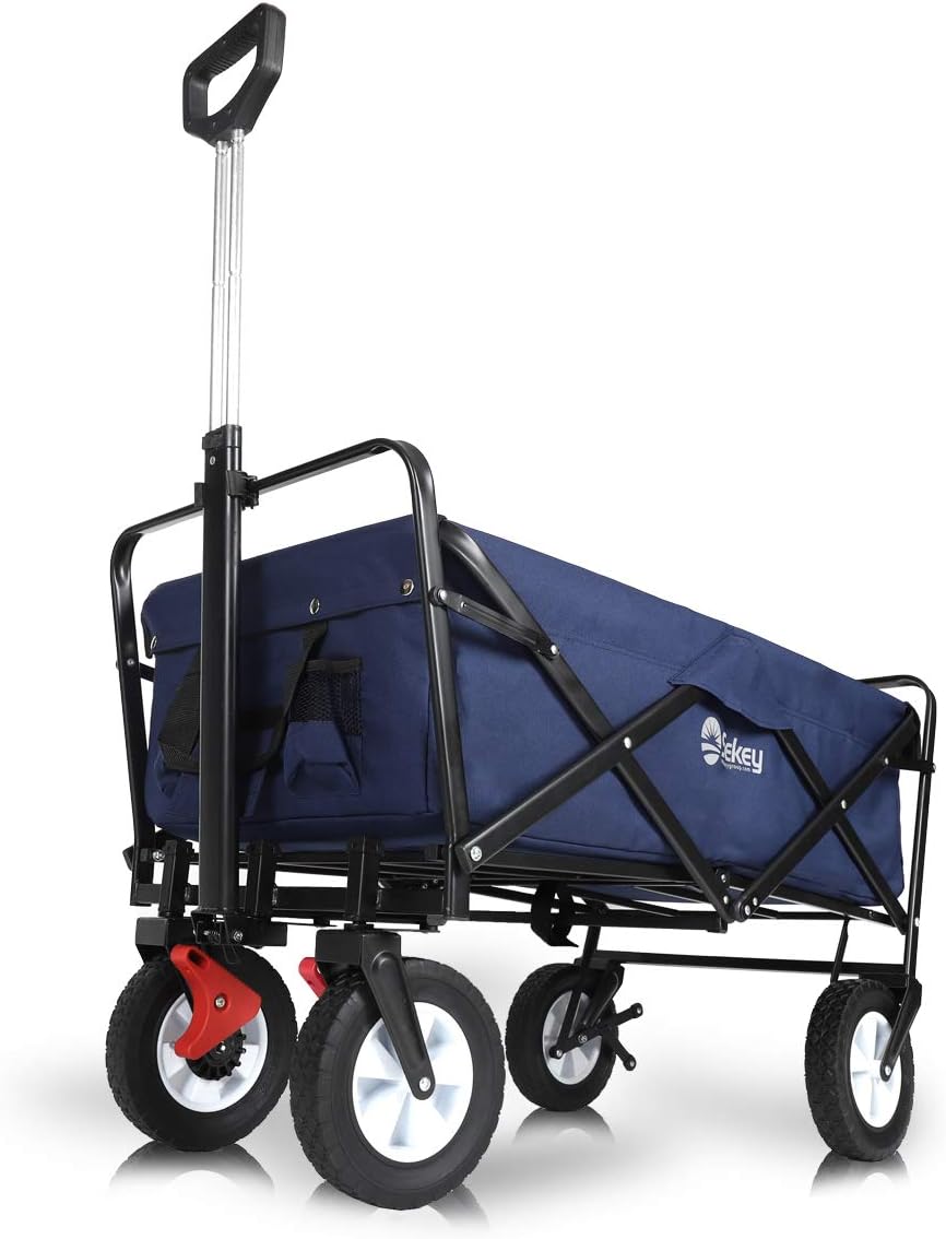 Sekey Chariot Transport Pliable XXXXL 350L 120kg - Pneus 17x10cm Tout Terrain - Bleu Avec Noir