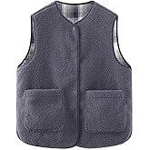 CUFEZN Women's Fleece Sherpa Vest Fuzzy Button Down Sleeveless Warm Jacket Reversible Plaid Gilet Outerwear with Pockets