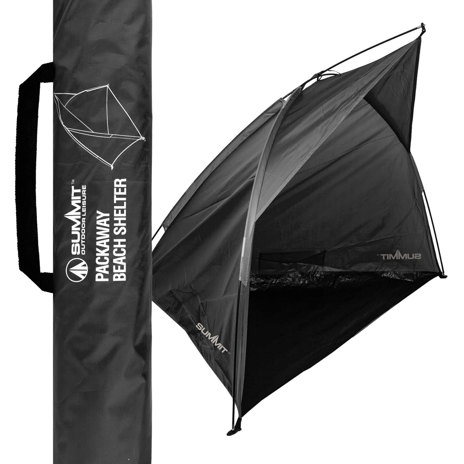 VFM - Black Pack Away Beach Shelter - Summit, Picnics, Camping, Holiday, Festival, Easy To Put Up, Survival Equipment, Festival Accessories, Summer Break