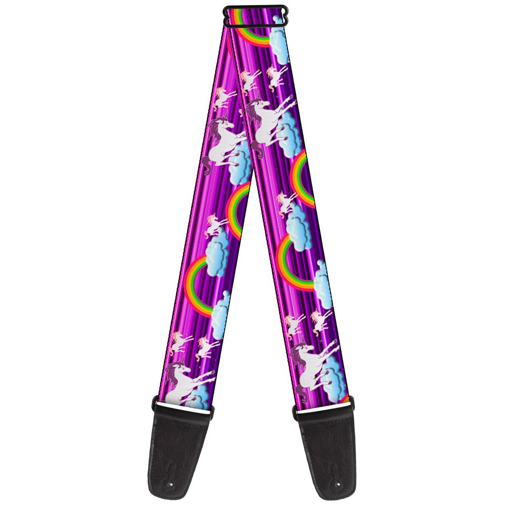 Buckle-Down Guitar Strap Unicorns Rainbows Stripes Purple 2 Inches Wide