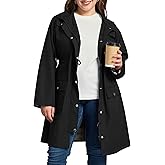 Kikibell Plus Size Rain Jackets for Women Raincoats Waterproof Windbreaker Jacket Hooded Outdoors Trench Coat with Pockets