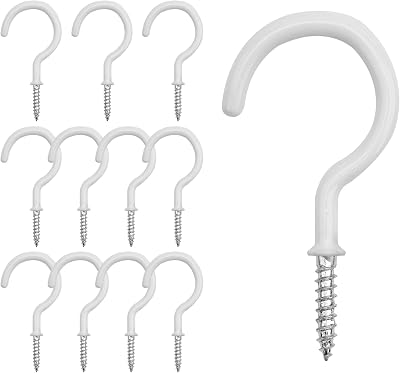 KINGLAKE 12 Pcs 2 Inch White Cup Hooks PVC Coated Screw In Kitchen Wall Wood