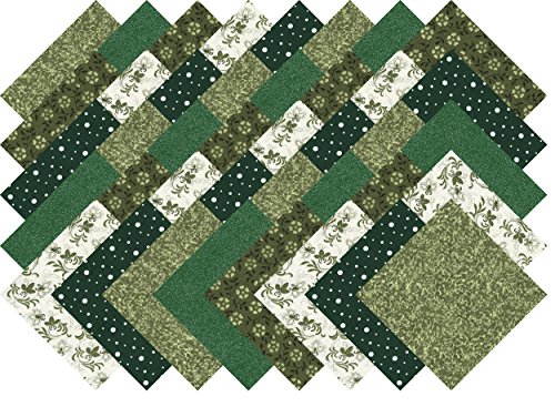 Green Blenders Collection 40 Precut 5-inch Quilting Fabric Squares