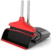 Broom with Dustpan Combo Set 54" Long Handle Adjustable Length Stainless Steel Broomstick Standing Dust Pan and Broom Set for Office Home Kitchen Lobby Floor Cleaning (Red and Black)