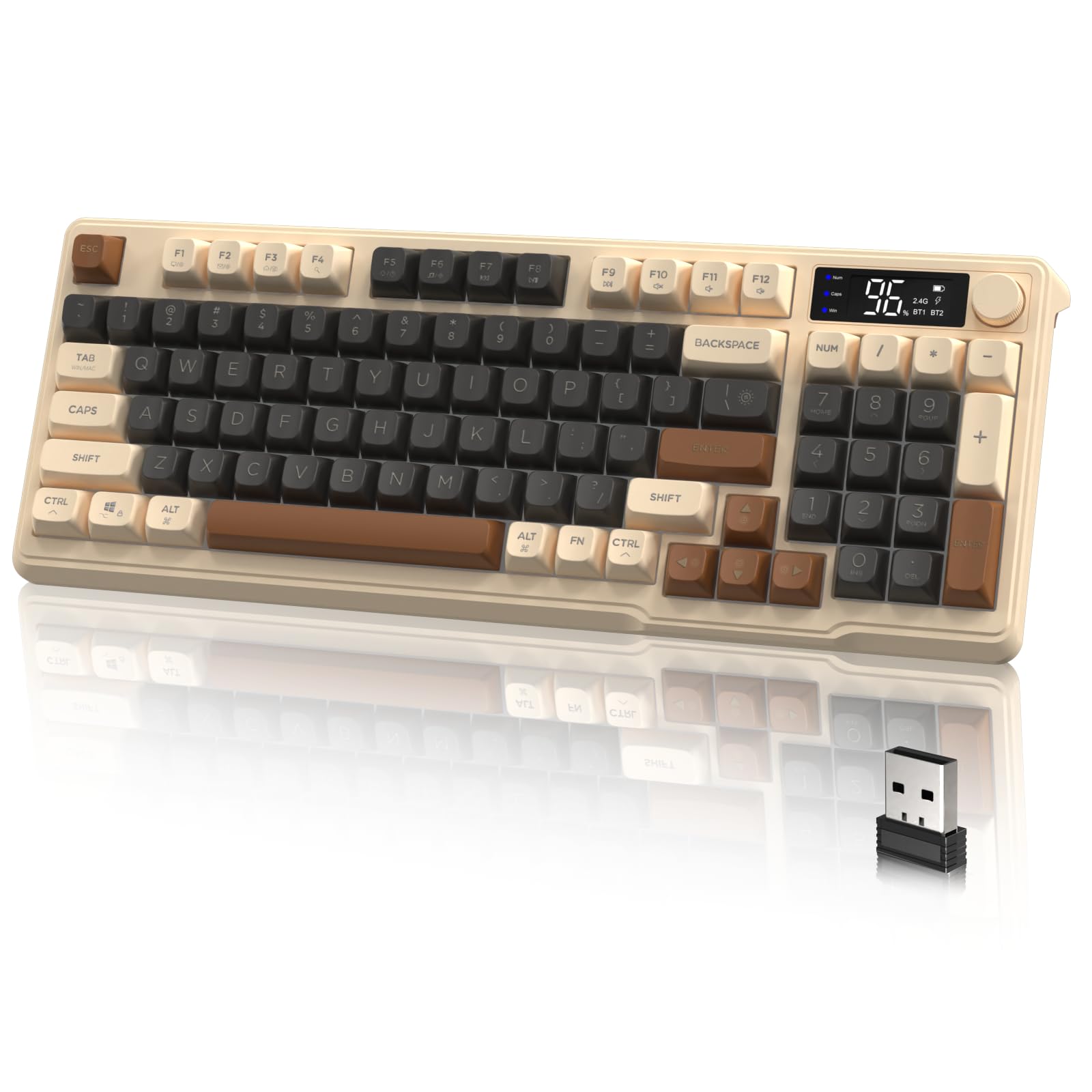 LexonElec M96 Wireless Gaming Keyboard,Knob Control Bluetooth/2.4G Wireless Mechanical Feeling Keyboard,RGB LED Backlit with Display Screen, PBT Keycap, 3000mAh, 94-Key Layout for Win/Mac(Coffee)