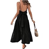 SHENHE Women's Summer Maxi Dress Tie Bow Backless Tiered Ruffle Flowy Beach Vacation Sundress
