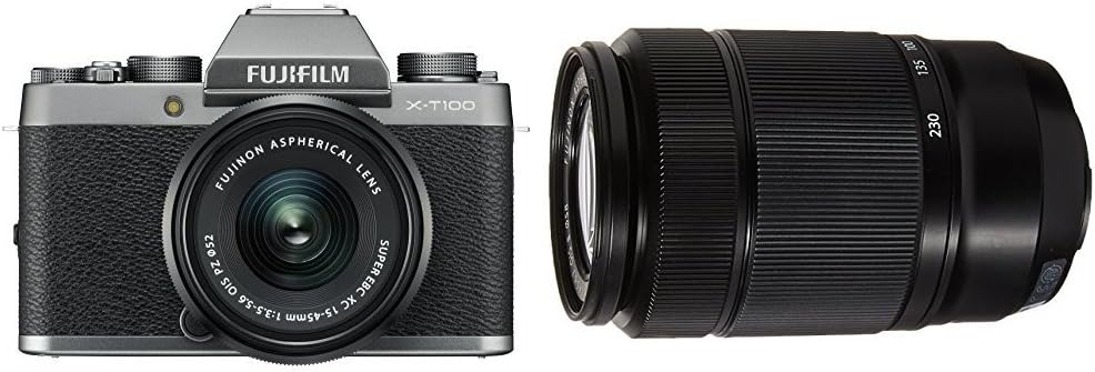 Amazon Com Fujifilm X T100 Camara Digital Sin Espejo Con Lente Xc15 45mmf3 5 5 6 Ois Pz Plata Oscuro Fujinon Xc50 230mmf4 5 6 7 Ois Ii Negro Camera Photo