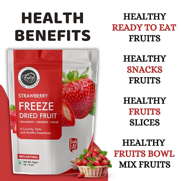 FZYEZY NATURAL FREEZE STRAWBERRY FOR KIDS AND ADULTS| CAMPING VEGAN HEALTHY & SURVIVAL FOOD|TRAVEL FRIENDLY READY TO EAT FRUIT SLICES| PANTRY GROCERIES DEHYDRATED SNACKS | 90 GM (STRAWBERRY, 90 GM)