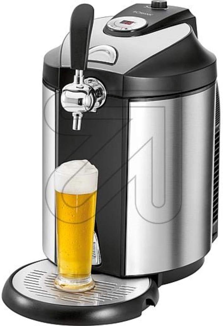 Bomann BZ 6029 CB Bierzapfanlage für alle handelsüblichen 5 Liter-Partyfässer, LED-Display zur komfortablen Temperaturregelung/Kühlung von 2°C-12°C, hochwertiges Edelstahlgehäuse