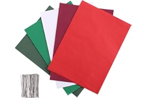Kesote 300 Sheets Tissue Paper in 5 Assorted Colors for Christmas Wrapping, Gift Bags, Christmas Gifts, Crepe Paper Art, Pack