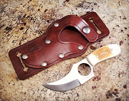Knife and Leather Sheath Combo Deal - Fixed Blade 3.5" Stainless Steel Short Skinning Hunting Knife Concealed Carry Scout Carry Quickdraw Sheath - Thumbnail 2