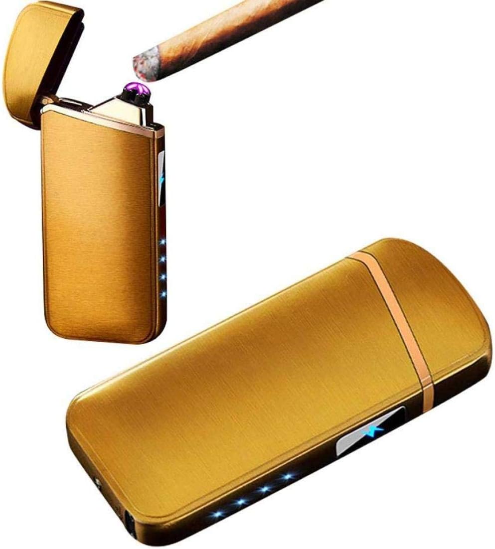 xinzehao USB charging electronic lighter portable windproof double arc lighter without fire cigarette lighter, with touch switch for camping hiking adventure barbecue - best gift for men-Gold