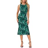 Allegra K Mesh Floral Dress for Women's Sleeveless Crew Neck Cocktail Party Fishtail Midi Dresses