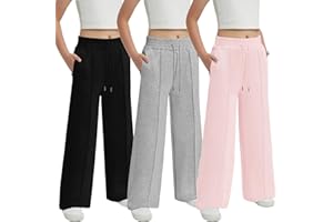 EXARUS Girls Sweatpants Front Seam Drawstring High Waist Wide Leg Sweat Pants Baggy Causal Kids High Waisted 6-14Y
