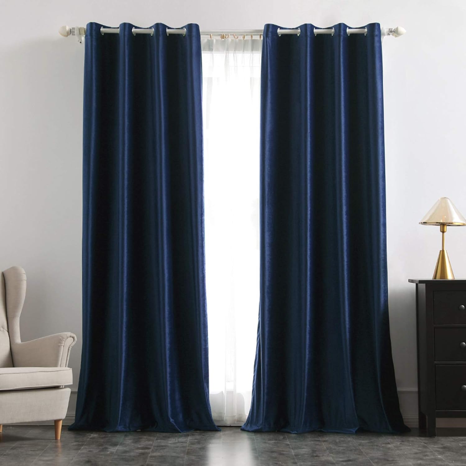 MIULEE Navy Blue Velvet Curtains for Bedroom 2 Panel Set 88 Inch Drop Curtains