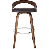 Armen Living Sonia 26" Seat Height Mid Century Modern Swivel Bar Stool for Kitchen Island Counter in Brown Faux Leather and Walnut Wood