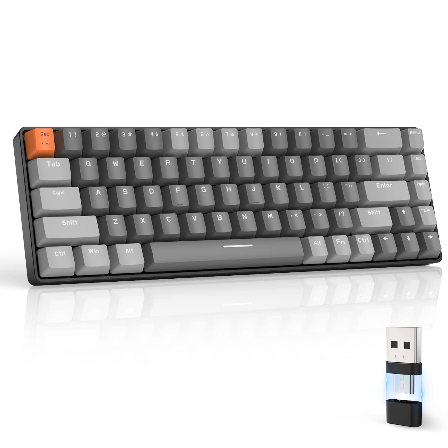 MAGIC-REFINER RK68 Wireless Mechanical Keyboard, 60% Percent Gaming Keyboard, Apex Pro Mini 2.4Ghz/Bluetooth 5.0 Dual Mode 2-in-1 Receiver 68 Keys Hot Swappable Keyboard Clicky Blue Switch for PC/MAC — image 1