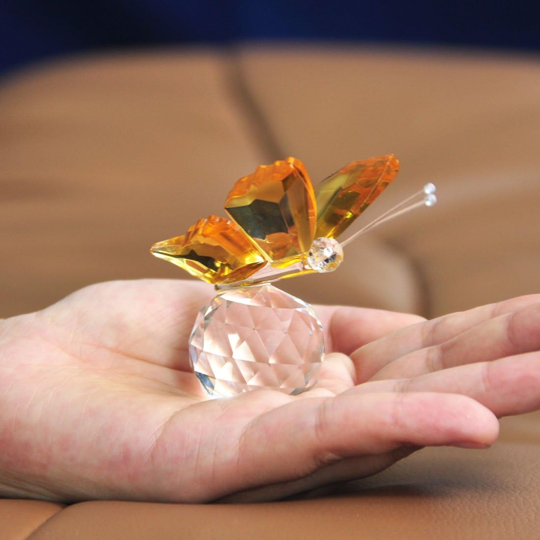 H&D Crystal Flying Butterfly with Glass Ball Base Figurine Table Ornament Statue Animal Collection(yellow) - Image 5