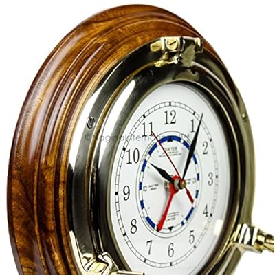 Nagina International 10" Premium Wooden Based Nautical Brass Ship's Porthole Time's Quartz Clock | Pirate Home Decorative Wall Hanging 617Nk5V5gaL