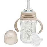 nouka Tritan Plastic Transitional Sippy Cup with Weighted Straw | Leak Proof and Easy Grip | Removable Handles | Soft Sand