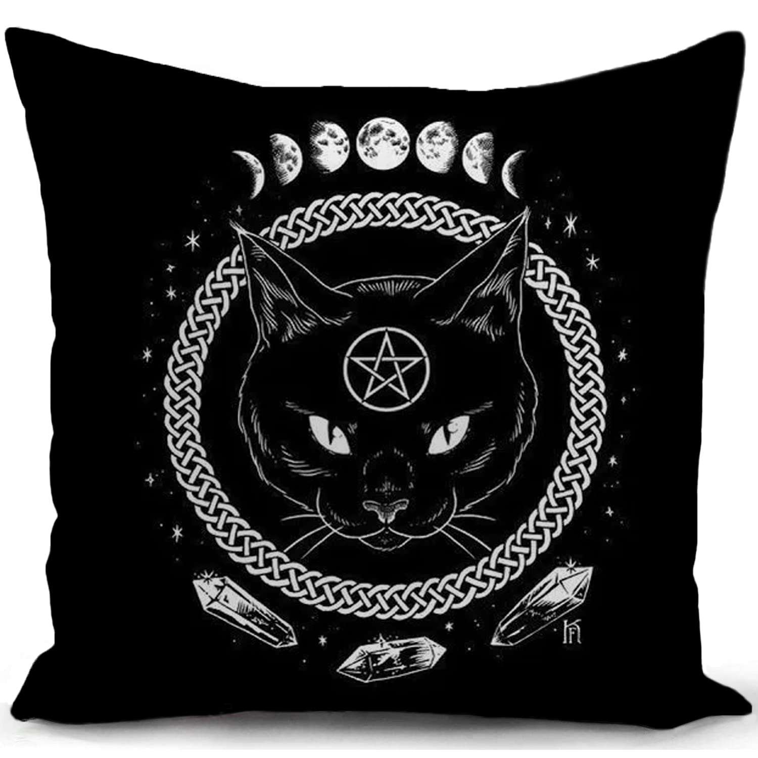 Gothic Witchy Cushion Cover Black Cat Witch Gifts for Women Grunge Room Decor Girls Home Witchcraft Throw Pillow Case Double-sided Design Decorations for Livingroom Bed Room Sofa 18"x18"(45x45cm)