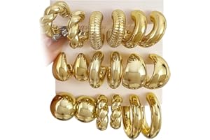 IFKM 24 Pairs Gold Hoop Earrings Set for Women Hypoallergenic Chunky Chain Twisted Open Hoops Dangle Earring Packs for Birthday Party Christmas Fashion Jewelry Gift