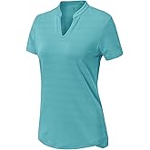 YSENTO Women's Dry Fit Golf Polo Shirts Tops Short Sleeve V Neck Collarless Apparel Shirts Clothes