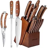 Knife Set with Block, 14 Pieces High Carbon Stainless Steel Knives with Solid Wood Handle, Sharpener, Chef Knife, Steak Knive
