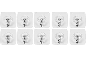 10 Packs Heavy Duty Reusable Transparent Adhesive Hooks - Waterproof & Oilproof Wall Hooks for Bathroom, Bedroom, Kitchen, an